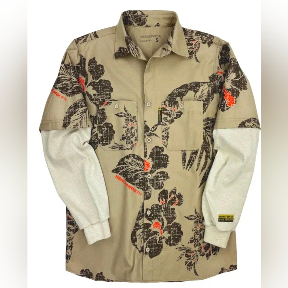 Benchmark Aloha Friday Beige Flame Resistant Hawaiian Shirt XL